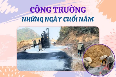 Công trường thi công đường liên xã Yên Cư – Cao Kỳ những ngày cuối năm