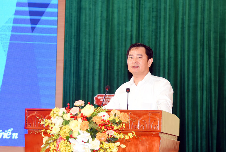 Ông Trần Tiến Dũng, Chủ tịch Hiệp hội Logistics Hải Phòng phát biểu tại Hội nghị. Hội nghị ĐT 3.jpg