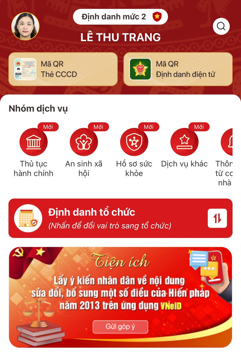 Khi đăng nhập VNeID, người dân dễ dàng nhìn thấy mục Lấy ý kiến nhân dân về nội dung sửa đổi, bổ sung Hiến pháp. img-3650.jpg