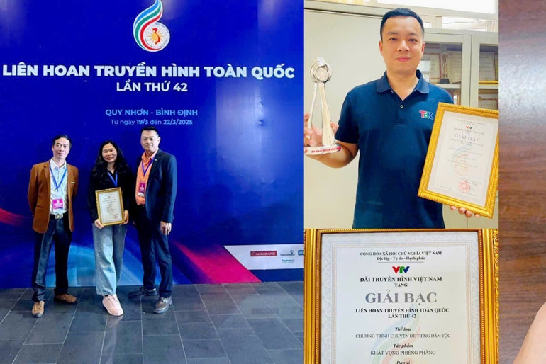 Nhóm tác giả nhận giải tại Liên hoan truyền hình toàn quốc lần thứ 42 tại Quy Nhơn. z6441152952925-a1bec941b7a40dc20f3f3e4ac72a4239-6570.jpg