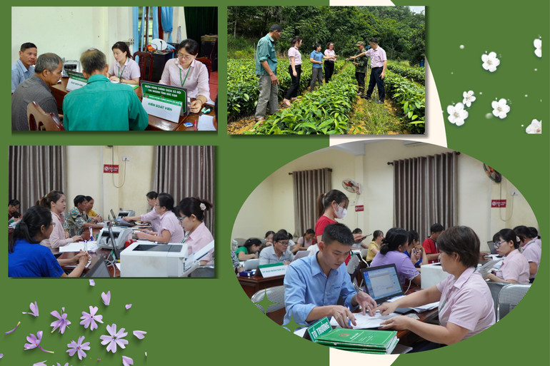 Khách hàng vay vốn được hướng dẫn làm hồ sơ nhanh chóng. NHCSXH T9.jpg