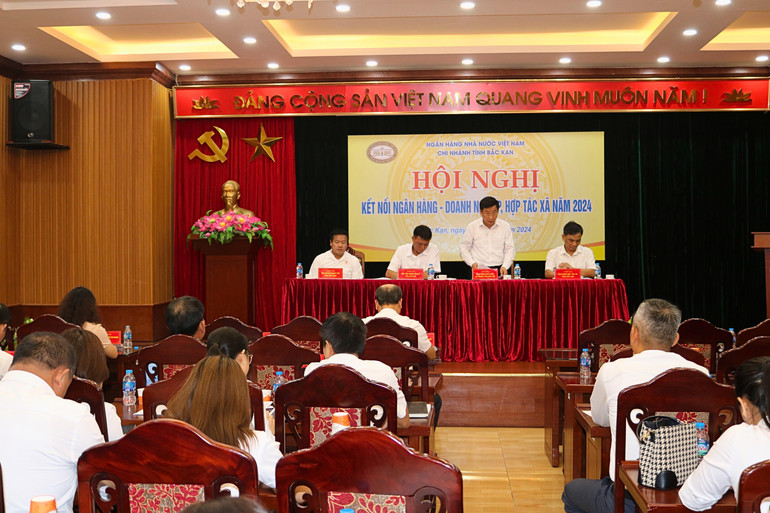 Đại diện các ngân hàng, Liên minh HTX, Hội doanh nghiệp, Hội doanh nhân trẻ Bắc Kạn chủ trì phần trao đổi, giải đáp những ý kiến của doanh nghiệp, HTX. 4.jpg