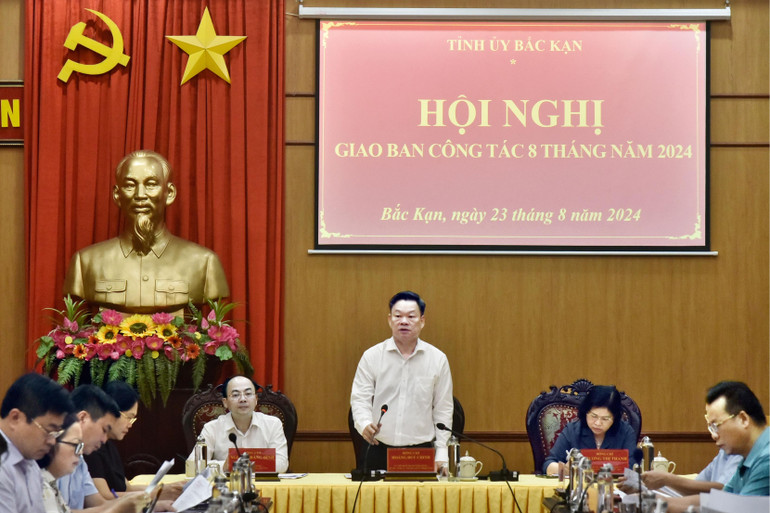 Đồng chí Hoàng Duy Chinh, Ủy viên Ban Chấp hành Trung ương Đảng, Bí thư Tỉnh ủy, Trưởng đoàn ĐBQH tỉnh phát biểu tại hội nghị. 1.jpg