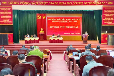 Toàn cảnh Kỳ họp thứ 12 HĐND huyện Ngân Sơn khóa XX, nhiệm kỳ 2021 - 2026.