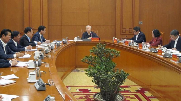 Tổng Bí thư Nguyễn Phú Trọng phát biểu tại phiên họp đầu tiên Tiểu ban Nhân sự Đại hội XIV của Đảng, ngày 13/3/2024. phien-hop-tieu-ban-nhan-su-2656-5686.jpg