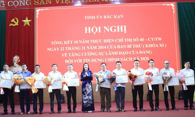 Đồng chí Nguyễn Thị Hằng, Phó Tổng giám đốc Ngân hàng CSXH Việt Nam tặng Giấy khen cho các cá nhân có thành tích xuất sắc. 6413.jpg