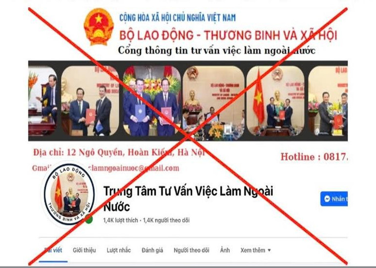 Các đối tượng xấu tạo tài khoản, trang mạng xã hội giả danh cơ quan nhà nước để lừa đảo chiếm đoạt tiền của người muốn đi làm việc ở nước ngoài. 1112-7147.jpg
