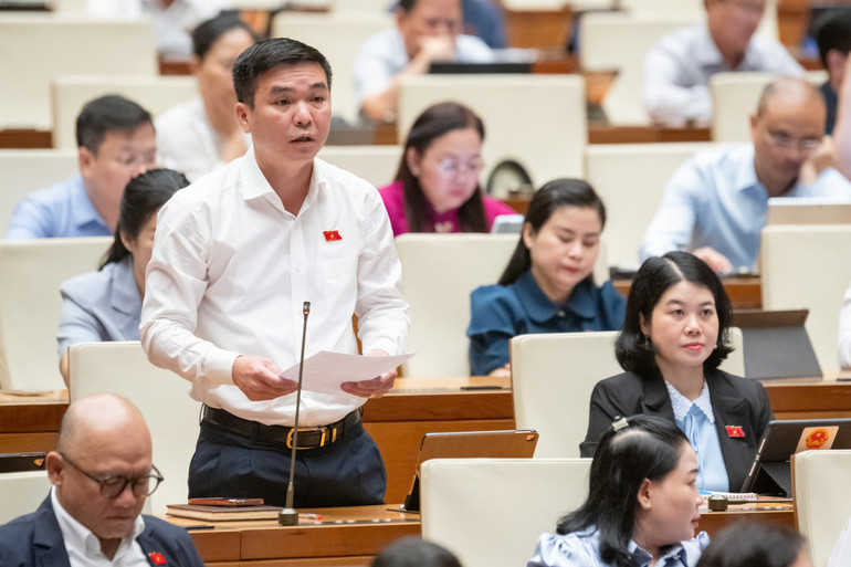 Đồng chí Hà Sỹ Huân, Tỉnh ủy viên, Phó trưởng Đoàn chuyên trách Đoàn ĐBQH tỉnh Bắc Kạn phát biểu góp ý dự thảo Luật Việc làm (sửa đổi). 75.jpg