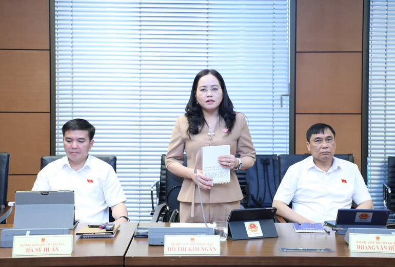 Đại biểu Hồ Thị Kim Ngân, Bí thư Huyện ủy Chợ Mới đề xuất nhiều giải pháp liên quan đến sử dụng trụ sở, đánh giá cán bộ, công chức và bảo vệ người tiêu dùng. db-ngan-s-235.jpg
