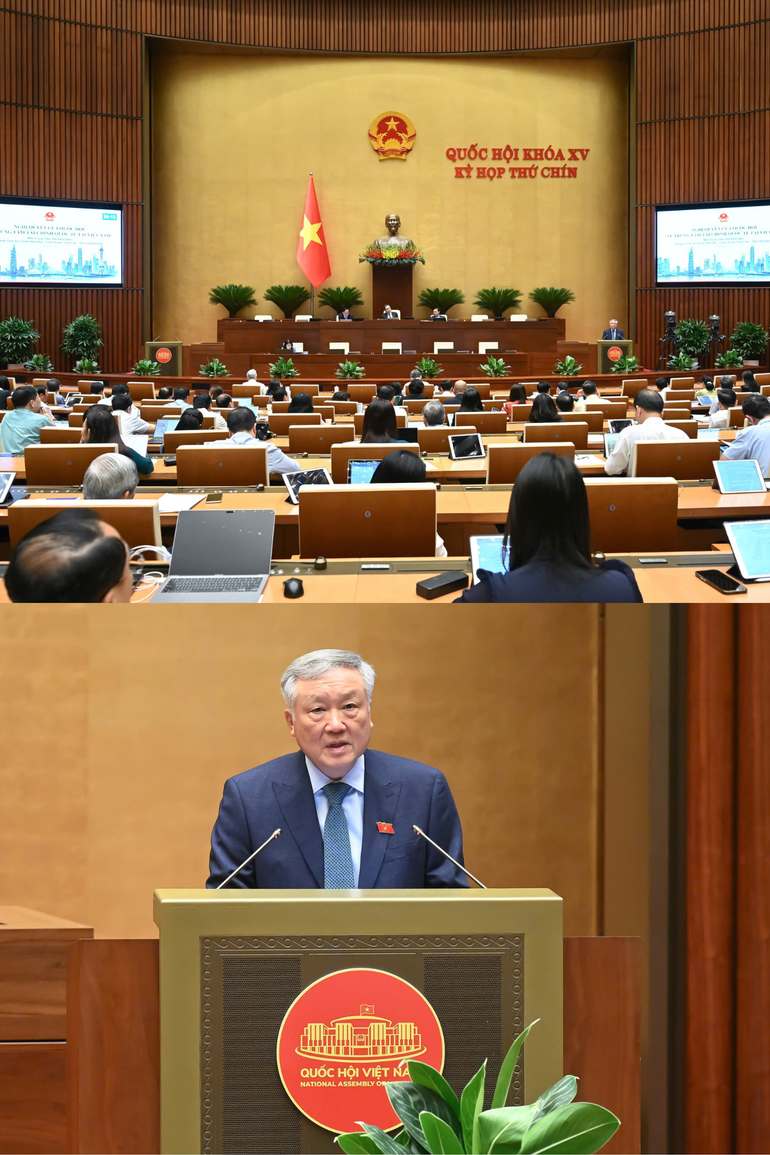 Phó Thủ tướng Thường trực Chính phủ Nguyễn Hòa Bình trình bày giới thiệu sâu về vai trò, ý nghĩa và tầm quan trọng của việc hình thành Trung tâm Tài chính quốc tế. s-116-pttg-nhb-gioi-thieu-tttcqt-tai-ky-hop.png