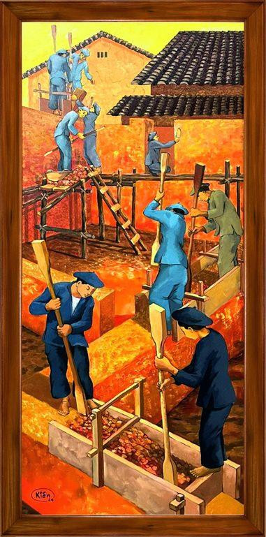 Tác phẩm "Trình tường ngôi nhà mới" của họa sĩ Trần Ngọc Kiên. 3.jpg