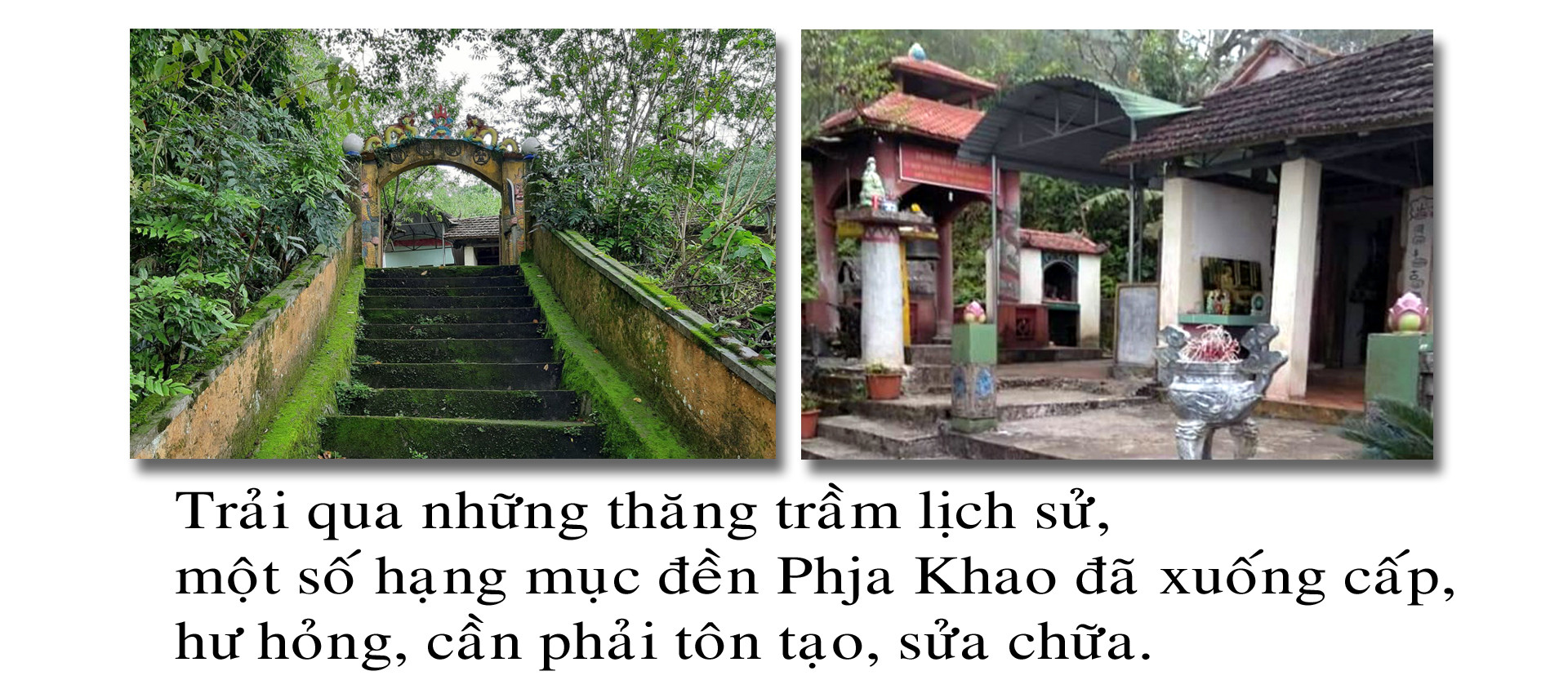 Được sự chấp thuận của UBND tỉnh, UBND huyện Chợ Đồn, Công ty TNHH Hoàng Mấm (tỉnh Thái Nguyên) đã làm chủ đầu tư tôn tạo, tu bổ công trình đền Phja Khao. Sau khoảng 6 tháng thi công, bằng nguồn lực huy động xã hội hóa, công trình đã hoàn thành với tổng diện tích 360m2, thiết kế theo lối kiến trúc cổ, mái lợp ngói mũi hài, nền lát gạch đỏ. Các hạng mục gồm: Đền chính, gian thờ Phật, nhà bếp, nhà khách, hạng mục phụ trợ, tổng mức đầu tư là hơn 3,7 tỷ đồng, trong đó Công ty TNHH Hoàng Mấm đóng góp hơn 2,8 tỷ đồng.