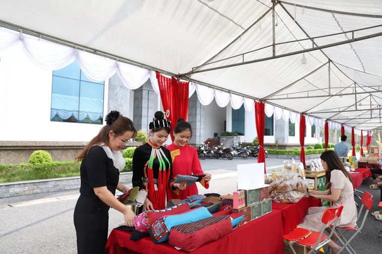 Gian hàng trưng bày sản phẩm OCOP và nông sản của các địa phương đã sẵn sàng. img-5794-382.jpg