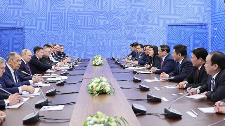 Thủ tướng Phạm Minh Chính hội đàm với Tổng thống Liên bang Nga Vladimir Putin. (Ảnh: NHẬT BẮC/VGP) Thủ tướng Phạm Minh Chính hội đàm với Tổng thống Liên bang Nga Vladimir Putin. (Ảnh: NHẬT BẮC/VGP)