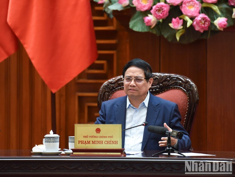 Thủ tướng Phạm Minh Chính phát biểu ý kiến tại cuộc họp. (Ảnh: TRẦN HẢI) Thủ tướng Phạm Minh Chính phát biểu ý kiến tại cuộc họp. (Ảnh: TRẦN HẢI)