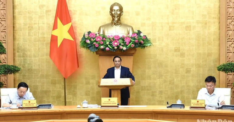 Thủ tướng Phạm Minh Chính phát biểu ý kiến tại phiên họp Chính phủ thường kỳ tháng 7. (Ảnh: TRẦN HẢI) hop-3351-5860.jpg