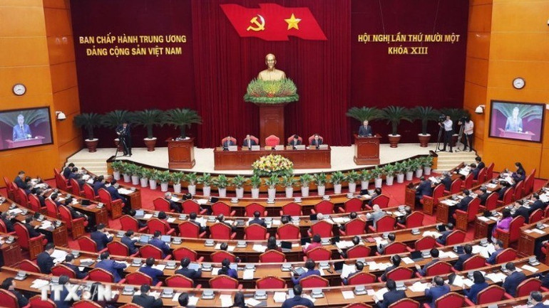 Hội nghị Trung ương 11 diễn ra từ ngày 10-12/4 tại Thủ đô Hà Nội. (Ảnh: TTXVN) 205d0220103t9028l1-hoi-nghi-trung-uong-1394-1040-3246-7213.jpg