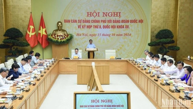 Thủ tướng Phạm Minh Chính và Chủ tịch Quốc hội Trần Thanh Mẫn đồng chủ trì Hội nghị. (Ảnh: Trần Hải) 80-3845.jpg