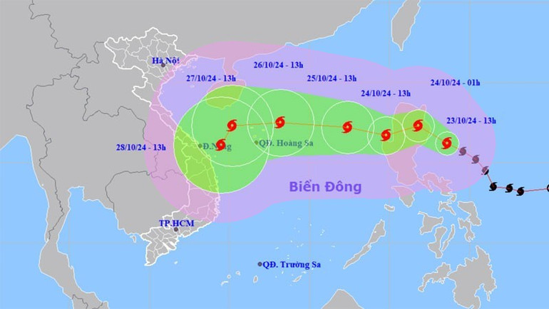 Vị trí và hướng di chuyển của bão Trà Mi. (Nguồn: nchmf.gov.vn) chieu-5172-3779.jpg