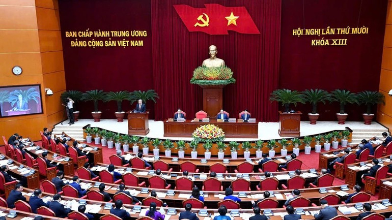 Quang cảnh phiên khai mạc Hội nghị lần thứ 10 Ban Chấp hành Trung ương Đảng khóa XIII. (Ảnh: Đăng Khoa) 6.jpg