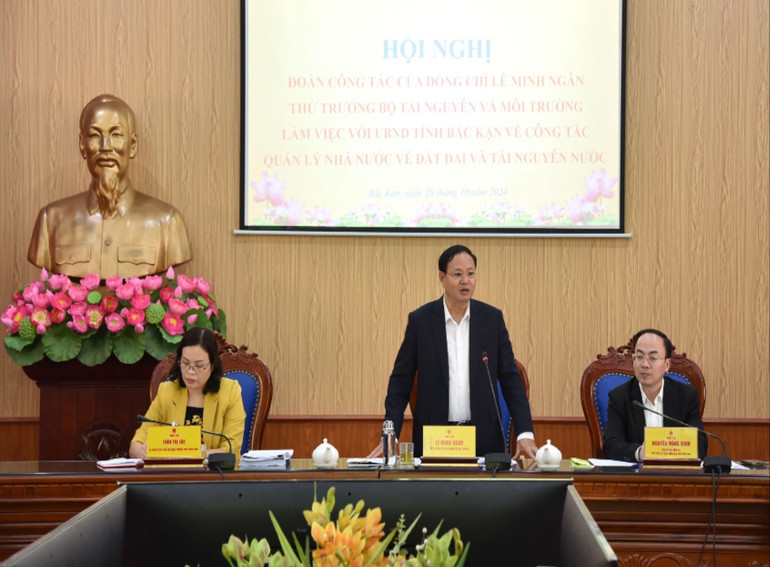 Thứ trưởng Bộ Tài nguyên và Môi trường Lê Minh Ngân phát biểu chỉ đạo tại buổi làm việc. 22-7337.jpg