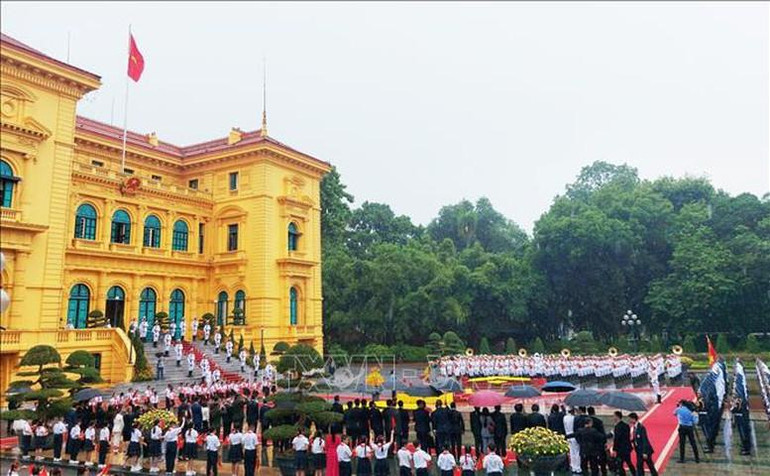 Quang cảnh lễ đón chính thức Tổng thống Timor-Leste thăm cấp Nhà nước tới Việt Nam - Ảnh: TTXVN Quang cảnh lễ đón chính thức Tổng thống Timor-Leste thăm cấp Nhà nước tới Việt Nam - Ảnh: TTXVN