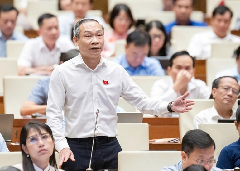 Đại biểu Phan Đức Hiếu (đoàn đại biểu Quốc hội tỉnh Thái Bình) phát biểu thảo luận về dự thảo Luật Thuế thu nhập doanh nghiệp (sửa đổi). Ảnh: TRỌNG HẢI 5.jpg