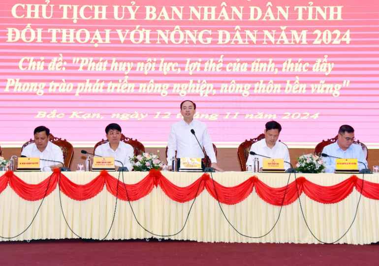 Đồng chí Chủ tịch UBND tỉnh Nguyễn Đăng Bình phát biểu tại Hội nghị. doi-thoai-nong-dan-4.jpg