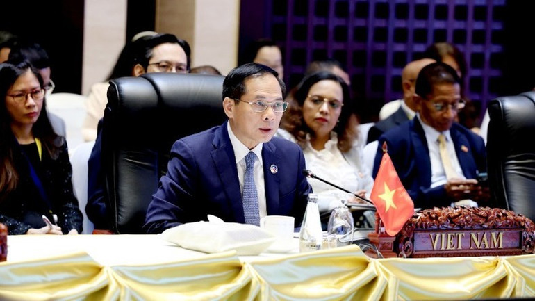 Phó Thủ tướng, Bộ trưởng Ngoại giao Bùi Thanh Sơn phát biểu. Phó Thủ tướng, Bộ trưởng Ngoại giao Bùi Thanh Sơn phát biểu.