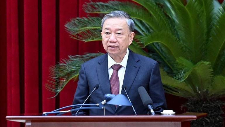 Tổng Bí thư, Chủ tịch nước Tô Lâm phát biểu bế mạc Hội nghị Trung ương 10 khóa XIII. (Ảnh: ĐĂNG KHOA) tbt-981-9558.jpg