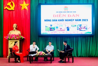 Đại diện lãnh đạo các sở, ngành chia sẻ tại Diễn đàn "Nông dân khởi nghiệp" năm 2023.