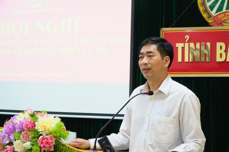 Ông Nguyễn Đình Điệp, Chủ tịch Hội Nông dân tỉnh phát biểu tại hội nghị tập huấn. 34.jpg