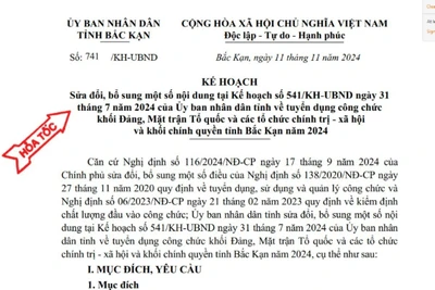 Kế hoạch sửa đổi, bổ sung một số nội dung tại Kế hoạch số 541/KH-UBND ngày 31/7/2024 của UBND tỉnh về tuyển dụng công chức khối Đảng, Mặt trận Tổ quốc...