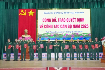 Bộ CHQS tỉnh Thái Nguyên hoàn thành việc kiện toàn cán bộ sau khi sáp nhập