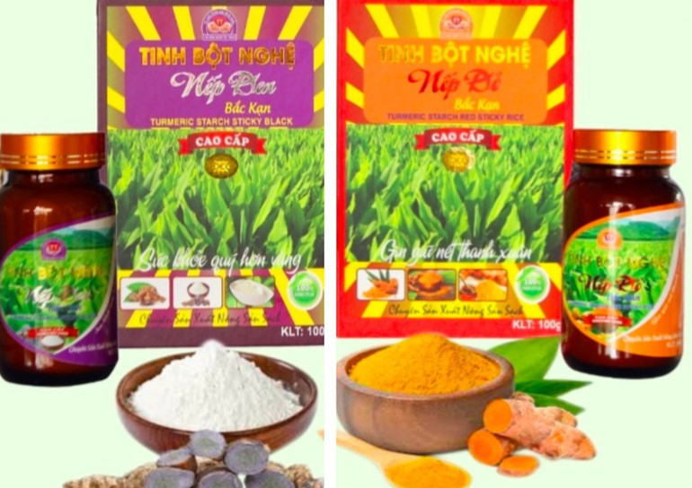 Bộ sản phẩm Tinh bột nghệ nếp đen, nếp đỏ Bắc Kạn cao cấp của HTX Nông nghiệp Tân Thành đạt sản phẩm công nghiệp nông thôn tiêu biểu cấp quốc gia năm 2023.