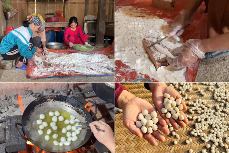 Làm bánh Khẩu sli phải trải qua nhiều công đoạn, dưới bàn tay khéo léo của người phụ nữ tạo nên món ăn ngon đặc biệt.