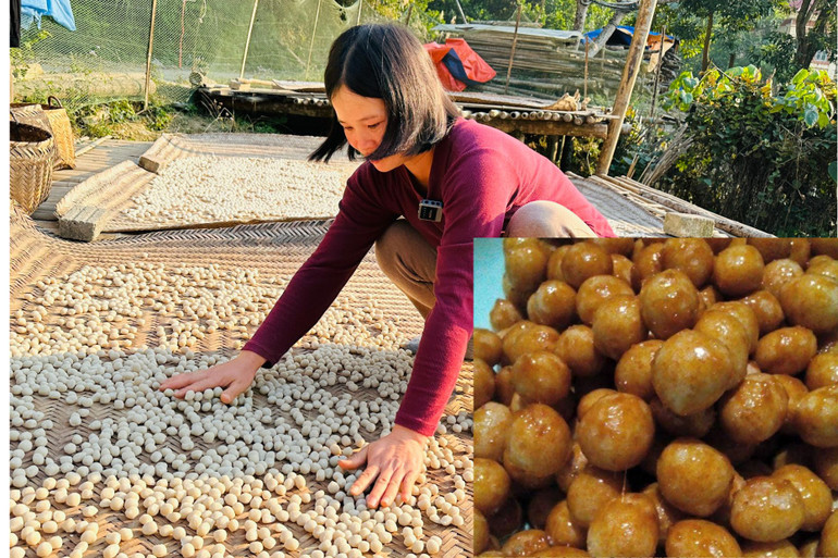 Khẩu sli được quện với đường mật mía tạo thành món ngon đậm vị.