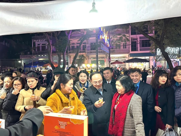 Các đồng chí lãnh đạo tỉnh tham quan gian hàng trưng bày sản phẩm OCOP của Công ty CP Công nghệ dược liệu Bắc Hà. img-3431.jpg