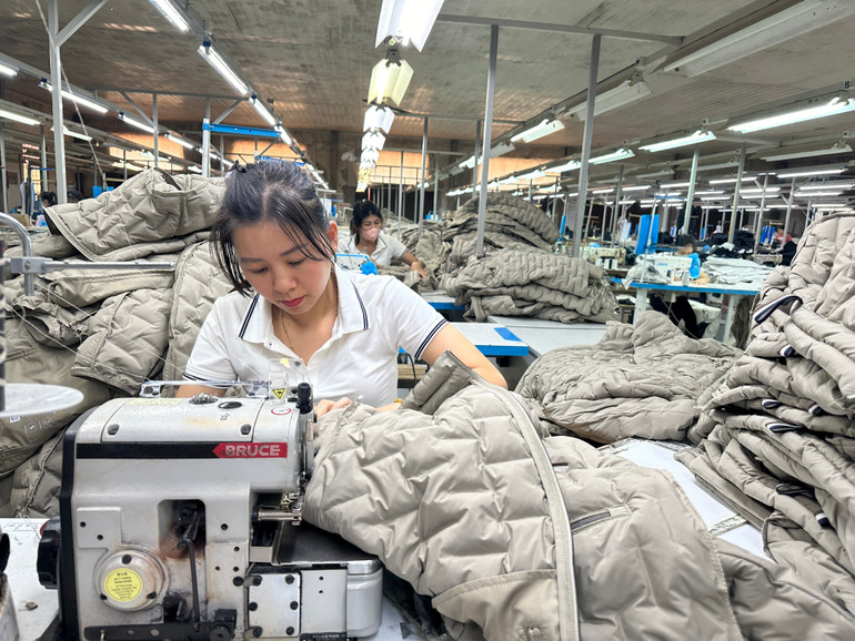 Công nhân Công ty TNHH may công nghiệp Bắc Kạn sản xuất áo rét xuất khẩu. img-5216.jpg