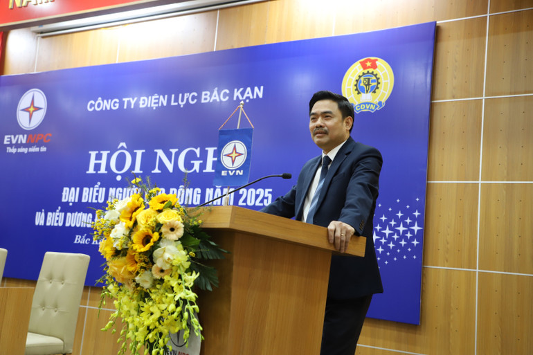 Ông Đỗ Tiến Hùng, Giám đốc Công ty ĐIện lực Bắc Kạn phát biểu khai mạc Hội nghị. img-9575.jpg