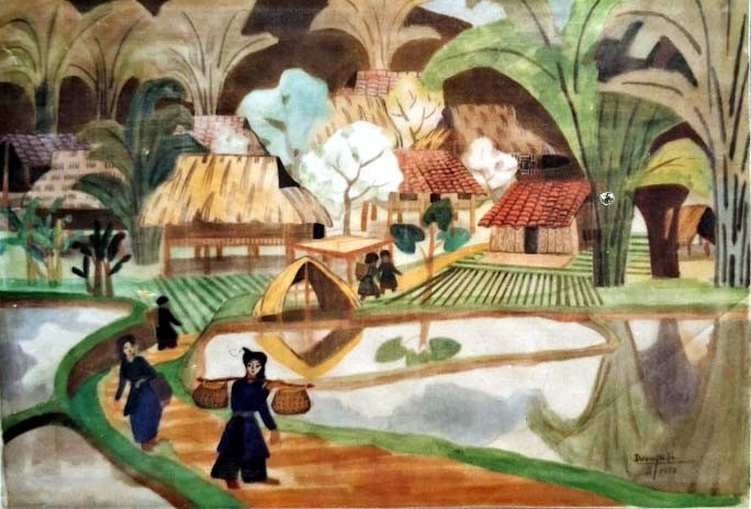 Tác phẩm "Về Bản" của họa sĩ Dương Thị Nội. ve-ban.jpg