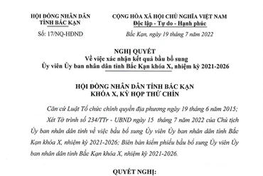 Nghị quyết về việc xác nhận kết quả bầu bổ sung Ủy viên Ủy ban nhân dân tỉnh Bắc Kạn khóa X, nhiệm kỳ 2021-2026