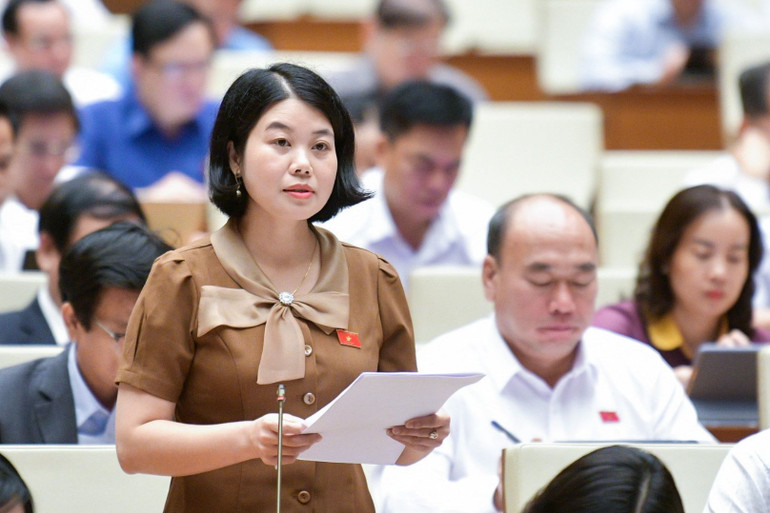 Đại biểu Quốc hội Nguyễn Thị Huế, Phó Chủ tịch Hội Liên hiệp Phụ nữ tỉnh Bắc Kạn phát biểu thảo luận góp ý đối với dự thảo Luật Đường bộ. 7a0.jpg