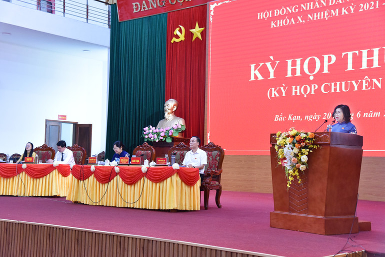 Đồng chí Phương Thị Thanh, Phó Bí thư Thường trực Tỉnh ủy, Chủ tịch HĐND tỉnh phát biểu khai mạc Kỳ họp. NIK_3566.jpg
