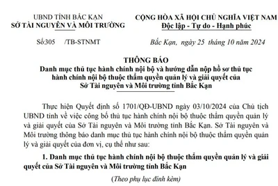 Công bố thủ tục hành chính nội bộ và giải quyết thuộc thẩm quyền quản lý