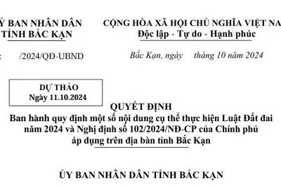 Lấy ý kiến đóng góp vào dự thảo Quyết định của UBND tỉnh về ban hành Quy định thực hiện Luật Đất đai năm 2024