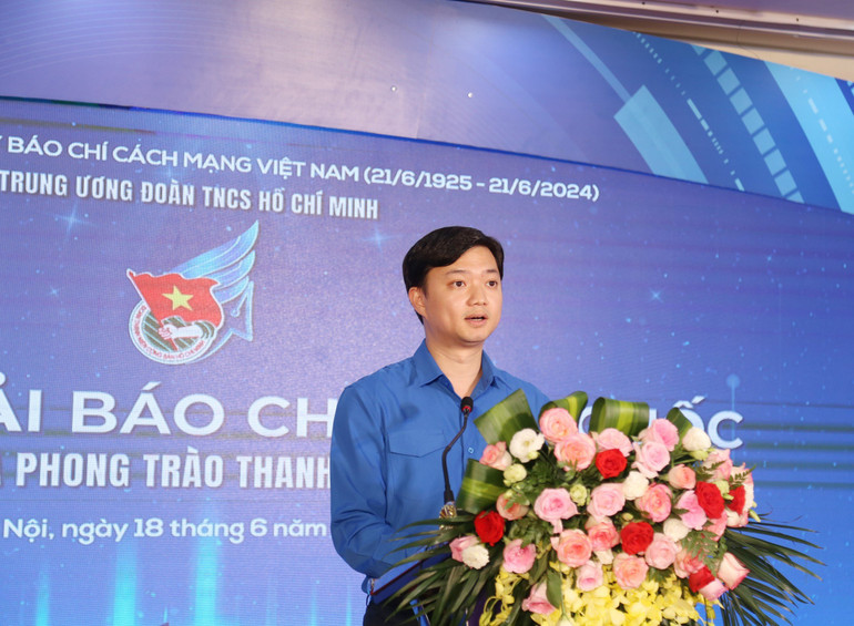 Bí thư Trung ương Đoàn Nguyễn Minh Triết phát biểu tại Lễ trao giải. IMG_6504.jpeg